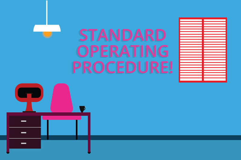 Handwriting Text Standard Operating Procedure. Concept Meaning Detailed Directions On How To Perform A Routine Work Space Minimalist Interior Computer And Study Area Inside A Room Photo